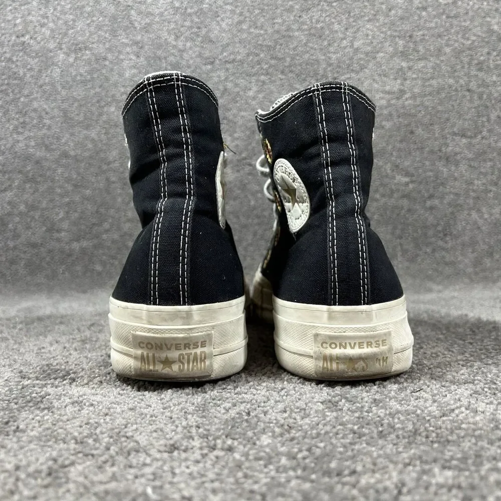Converse CTAS Lift Hi Women’s Sz 10.5 Black Daisy Sunflower Platform Shoes Used